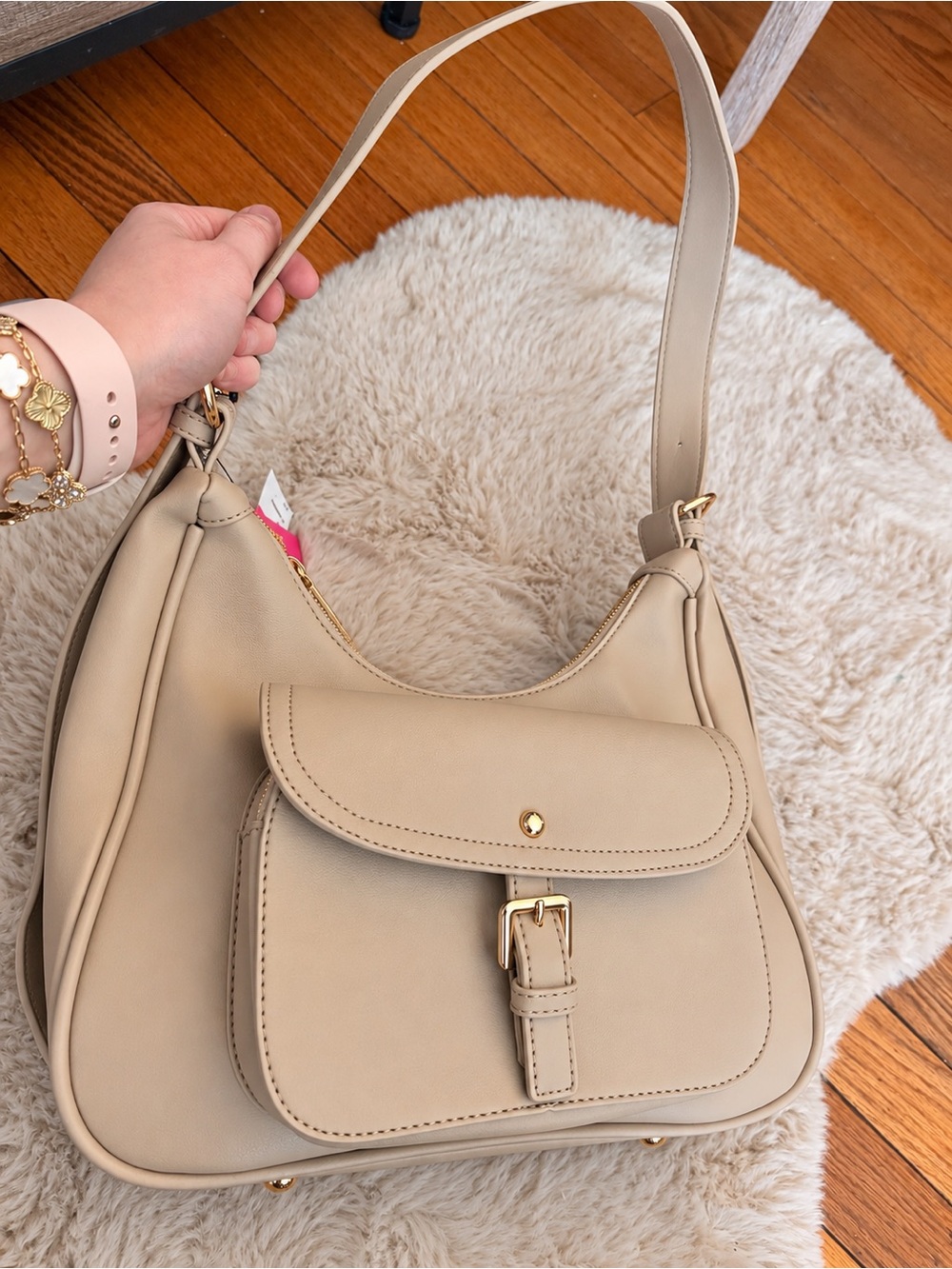 Catherine Malandrino Beige Shoulder Bag with Front Pocket